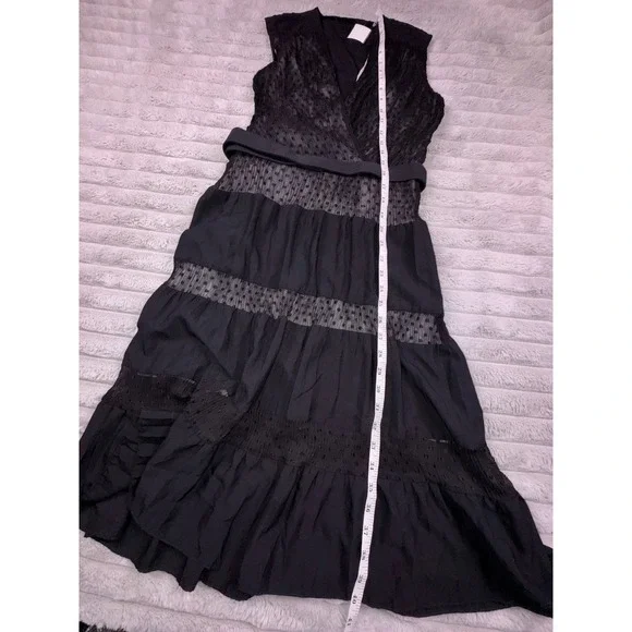 Sandro Paris Women's Small Black Swiss Dot Tiered Ruffle Dress Coquette Luxury - Picture 5 of 15